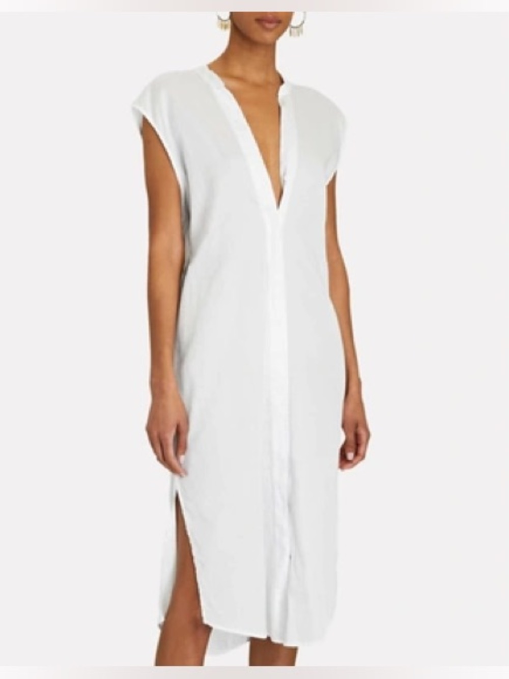 ENZA COSTA Button front 
Cool Cotton Sleeveless
Shirt Dress wht or blk
Ret $246